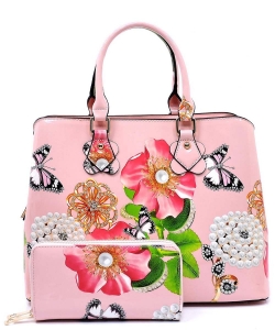 Glossy Flower Printed 3in1 Satchel LY0961W BLUSH